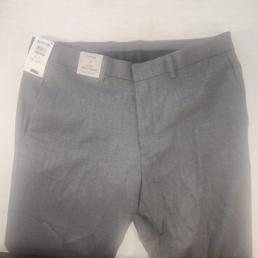 Kenneth Cole Reaction Mens 34x32 Slim Fit Stretch Dress Pants Medium Grey NWT